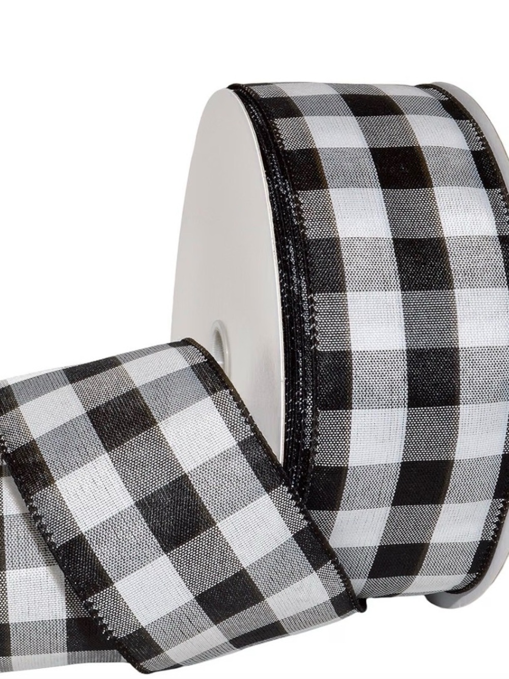 Black and White Buffalo Check Decorative 2 1/5 Inch Wired Ribbon - Brand: Morex